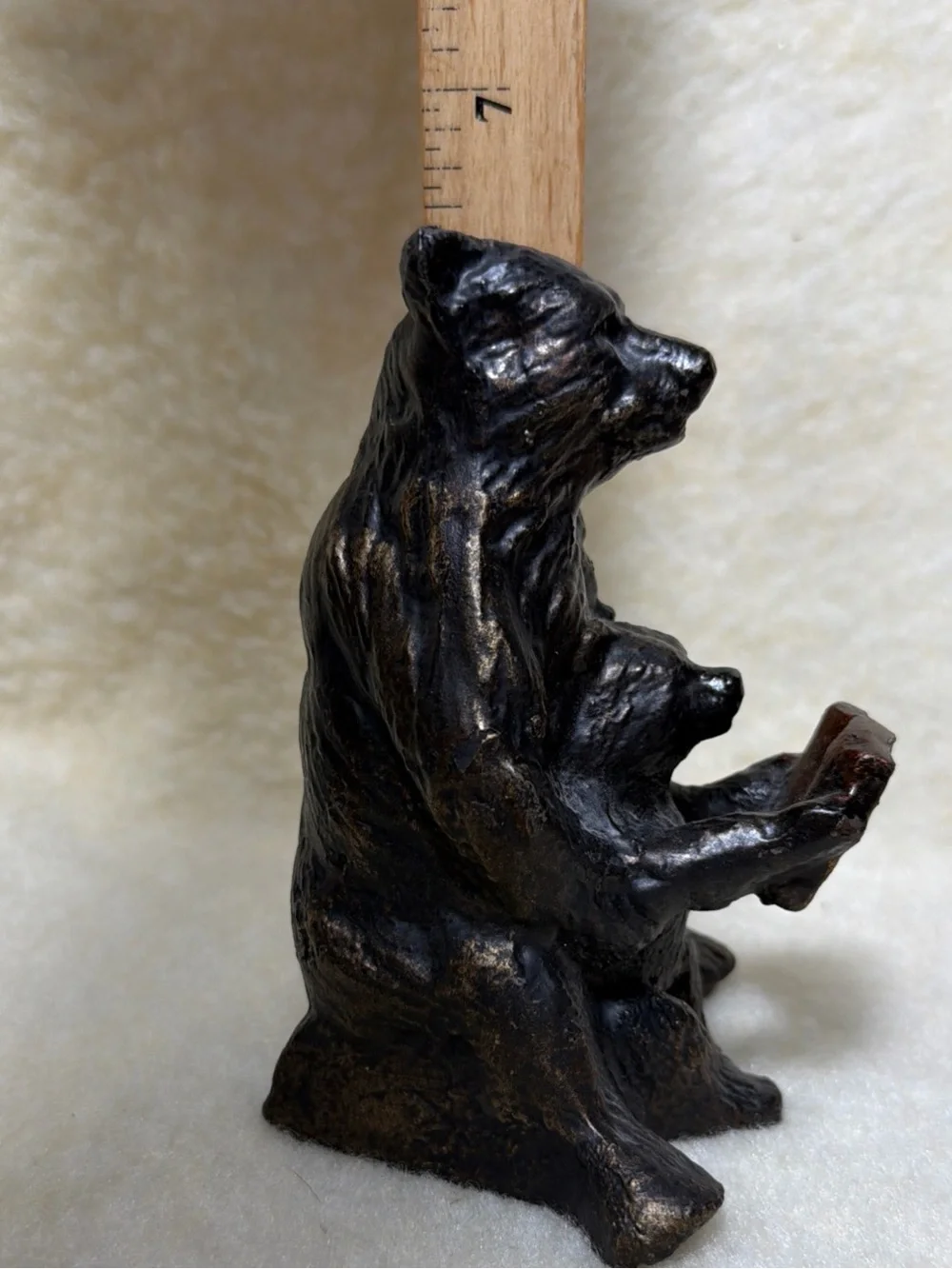 Vintage Bronze-Tone Reading Bear Figurine Home Accent One Bookend
